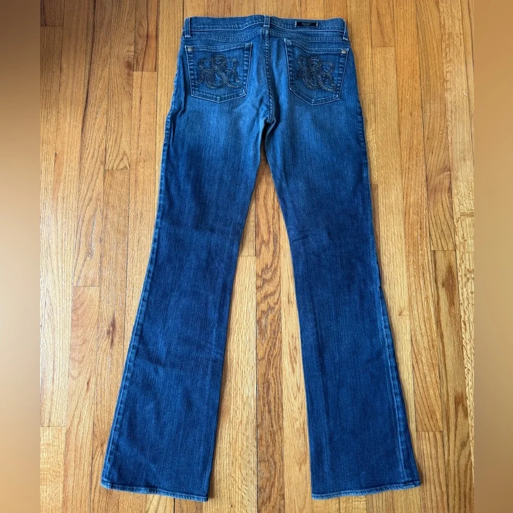 Rock & Republic Y2K Dark Blue Low Rise Boot Cut Embroidered Premium Denim Sz 30 - Picture 3 of 5